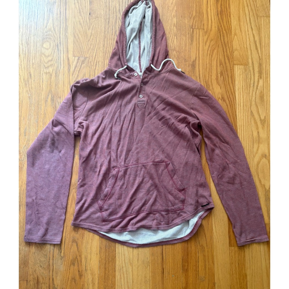 On The Byas Mens Henley Hoodie Burgundy Maroon Lightweight Pullover Large